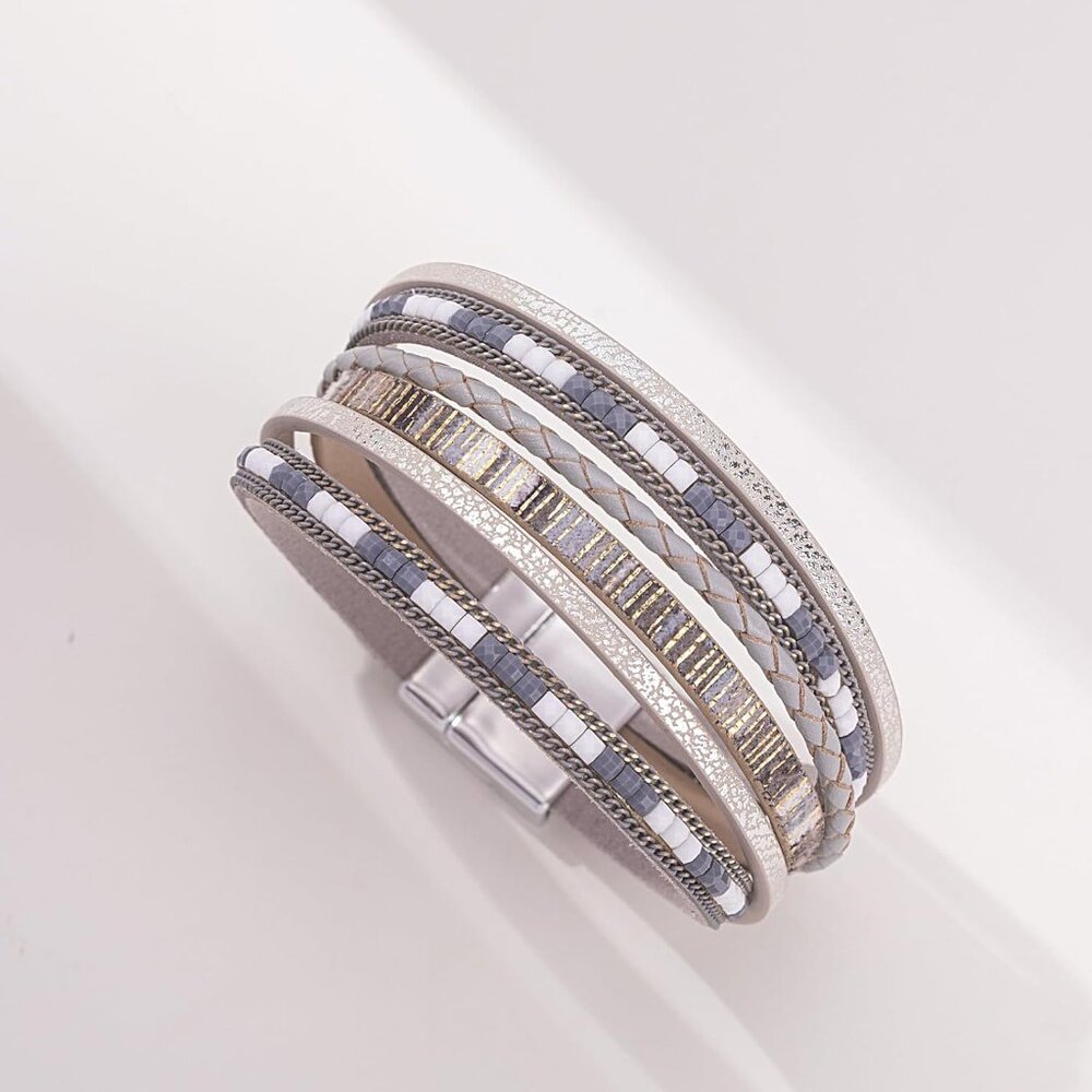 Boho Leather Wrap Bracelets Stackable Chain Magne… - image 5